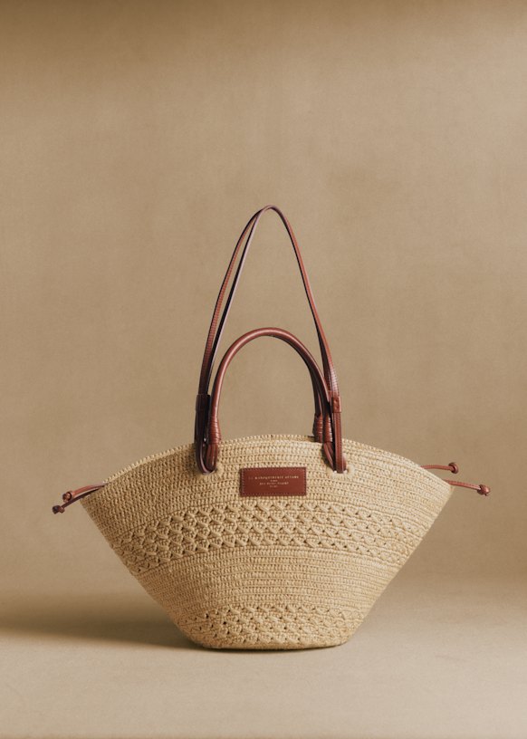 Justine Basket Bag - Natural Perforated Raffia - Raffia - S&amp;eacute;zane