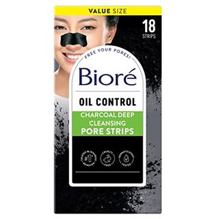 Biore Charcoal, Deep Cleansing Pore Strip, Nose Strip for Blackhead Removal for Oily Skin, Instantly Unclog Pores, Contains Natural Charcoal, Reduces Oil by 3x, 18 Pieces