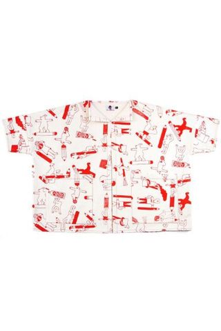 white and red patterned shirt