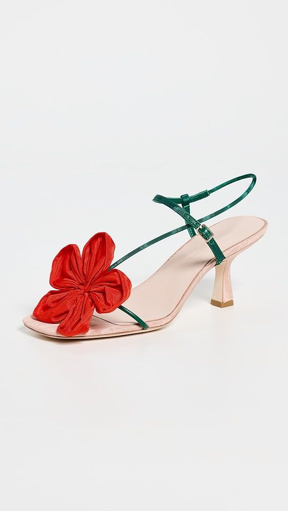 Frank Flower Applique Heeled Sandals - Nude/green/red