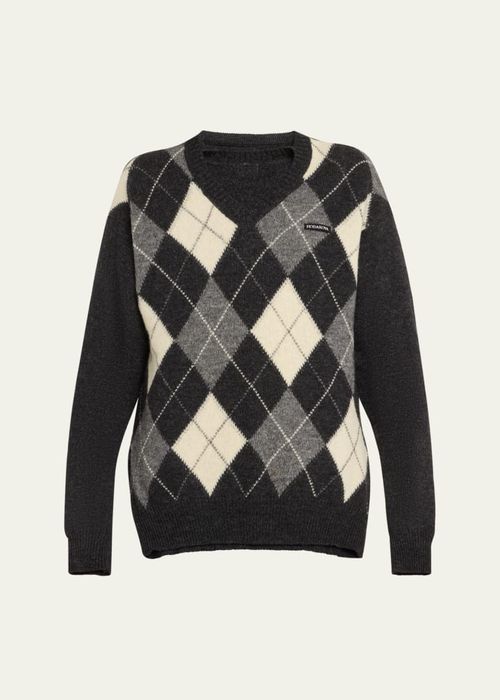 Attached Argyle Knitted Wool Sweater