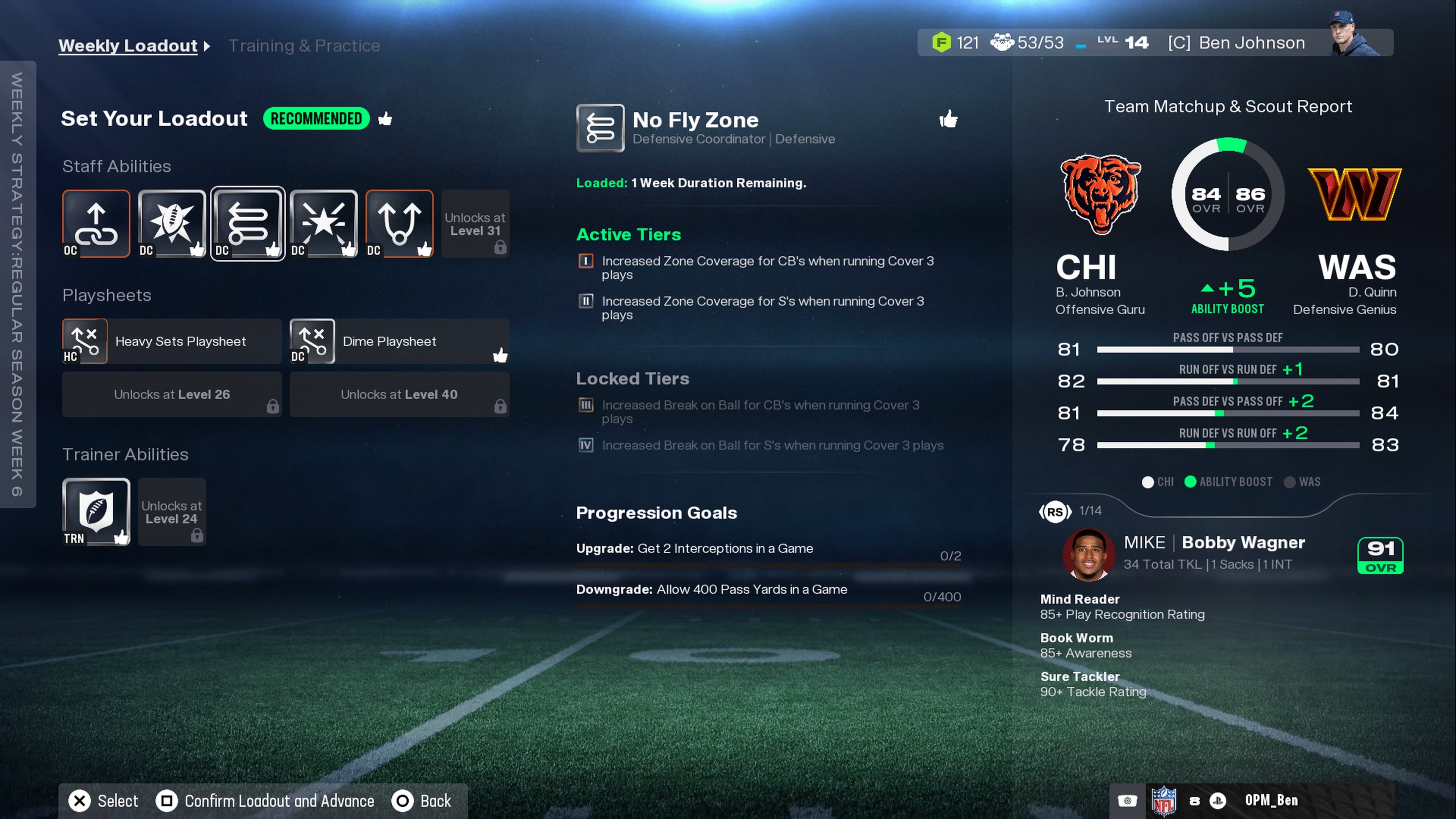 The franchise loadout screen in Madden 26