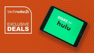 A tablet with the Starz on Hulu logo displayed next to the words 'exclusive deals'