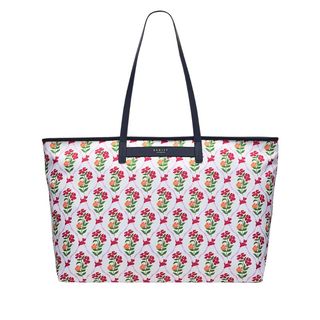 Flat lay image of floral tote bag