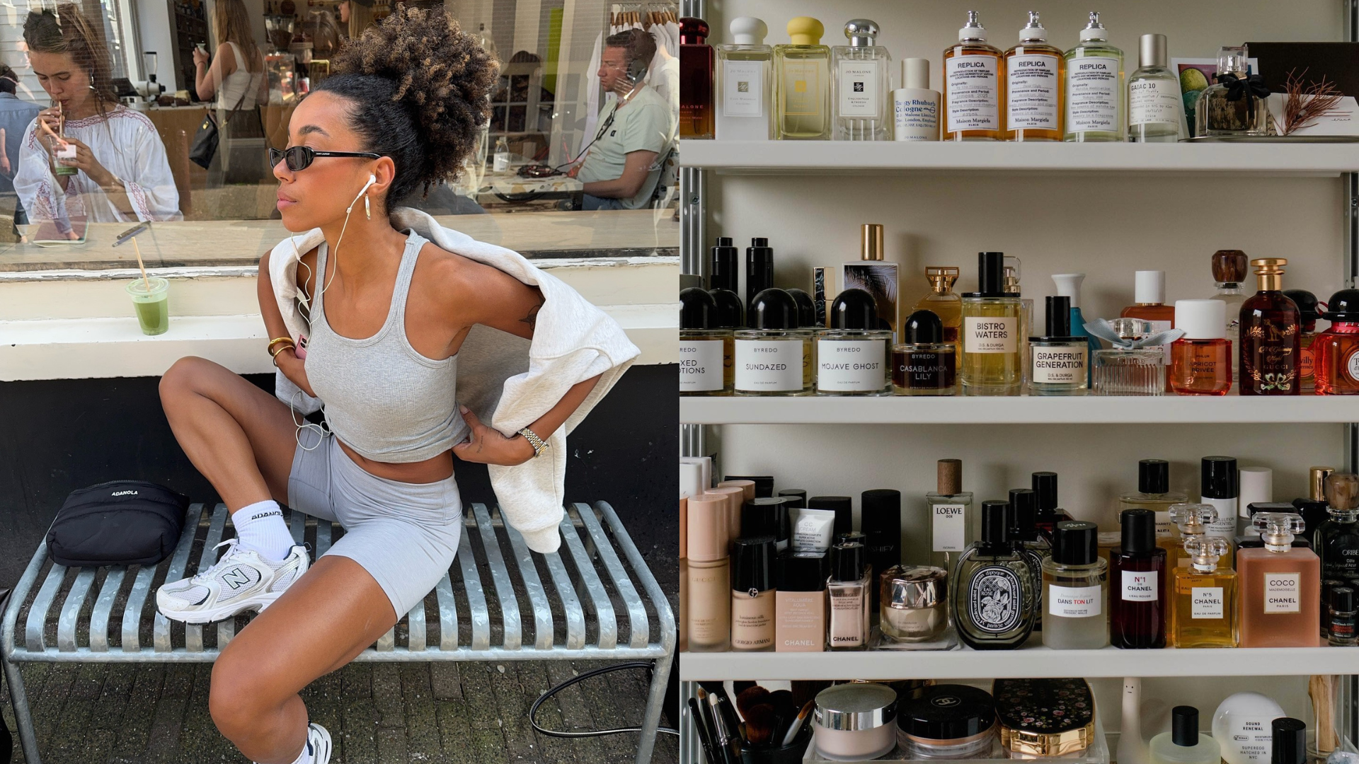 Collage of creator @amaka.hamelijnck with perfumes on a shelf