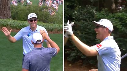 Screenshots of Seamus Power's two hole-in-one celebrations