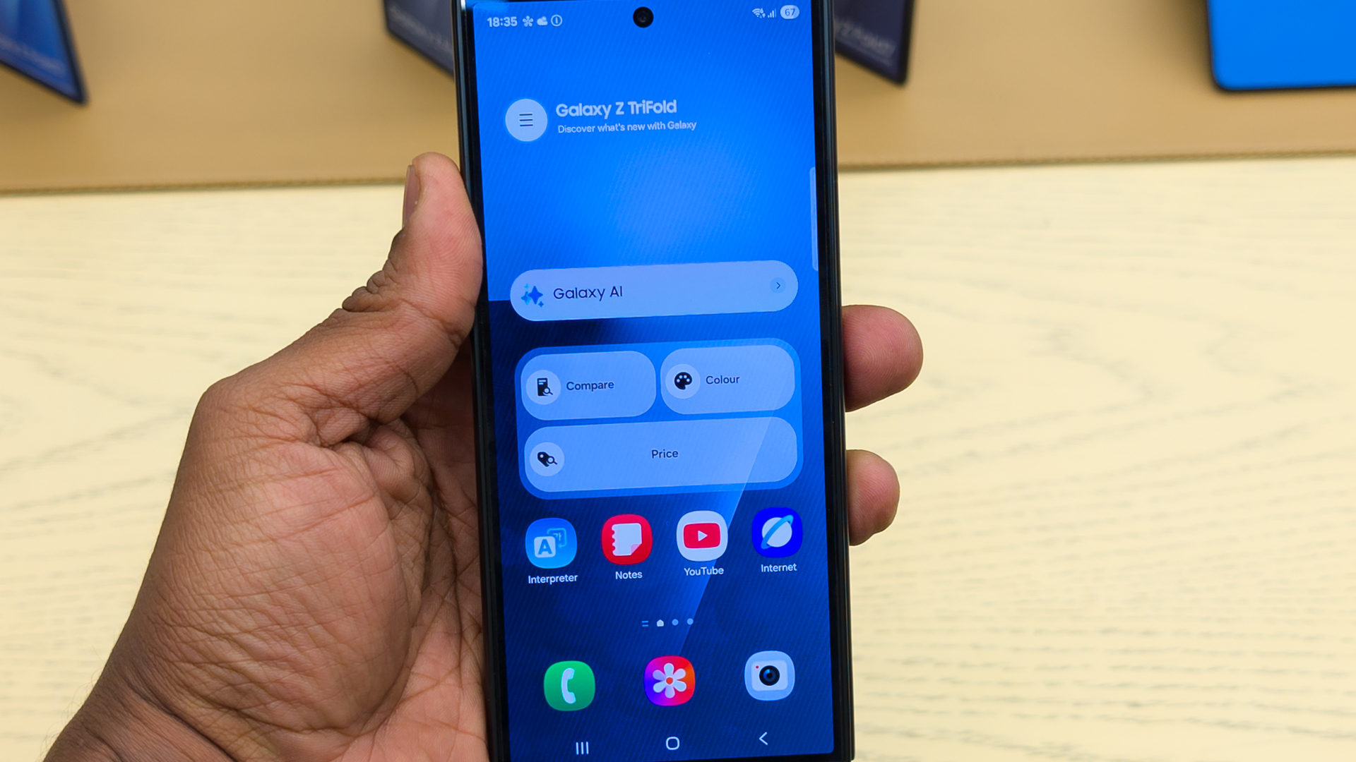 Samsung Galaxy Z TriFold on display at a Samsung store in Dubai Hills Mall, Dubai, UAE.