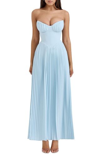 Marcella Strapless Pleated Georgette Gown