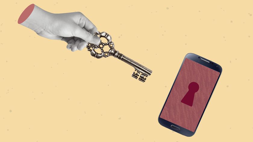 Collage of hand with a key and a smartphone