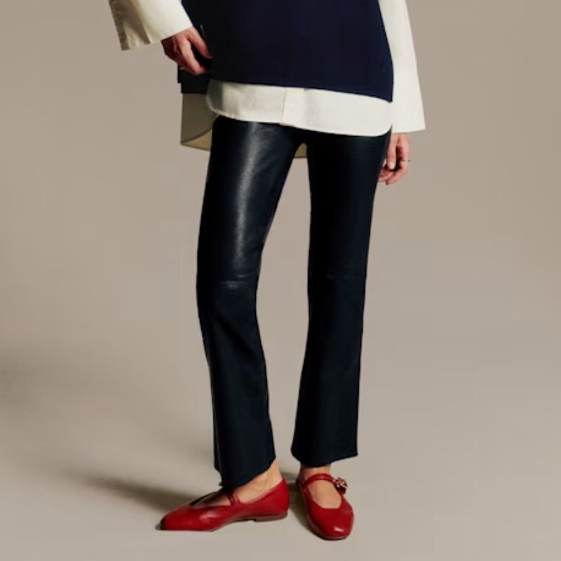 leather stretch fit trousers in black