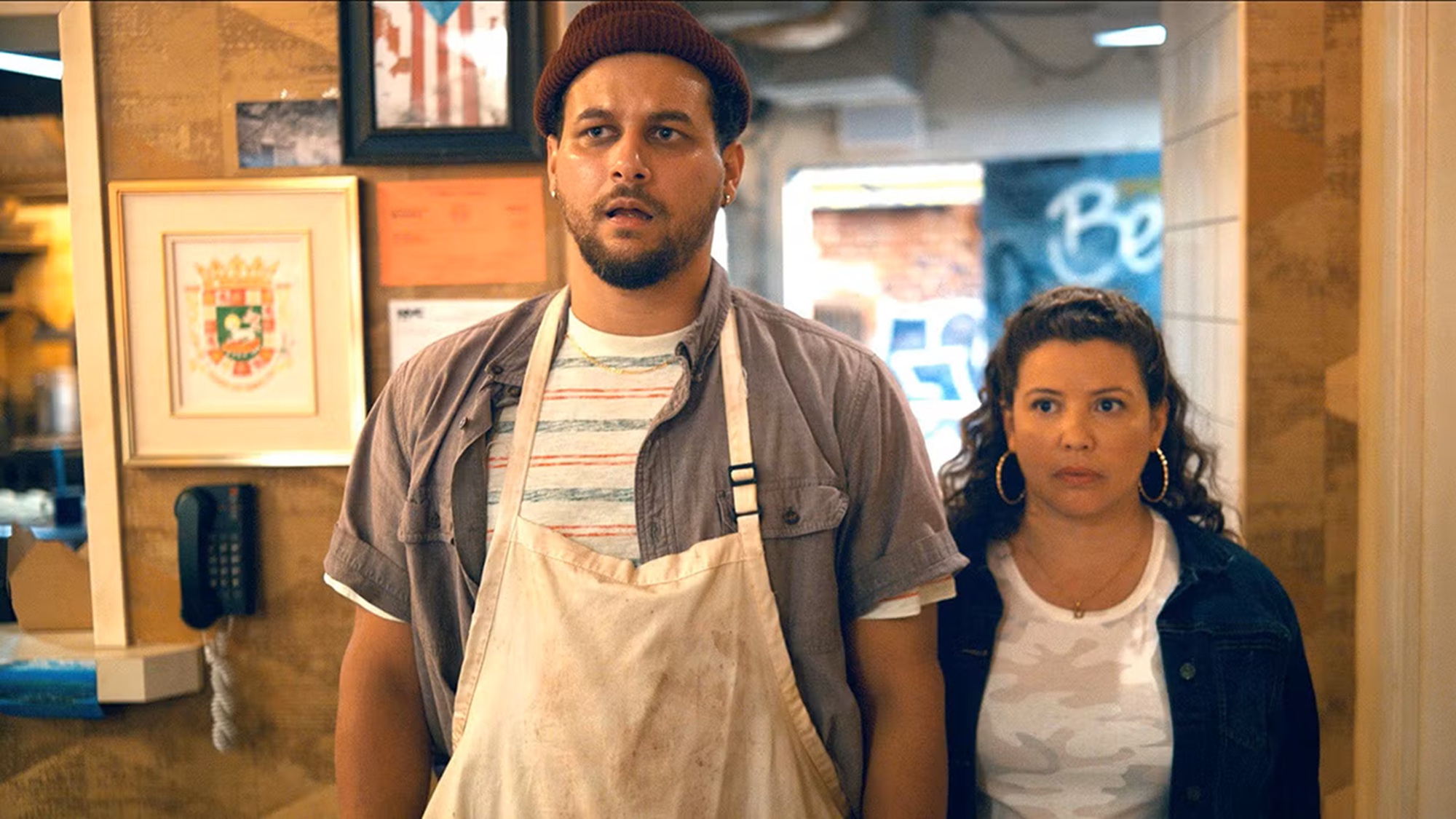 Alejandro Hernandez and Justina Machado in "The Horror of Dolores Roach"
