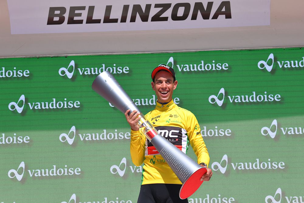 Richie Porte (BMC Racing) celebrates winning the 2018 Tour de suisse