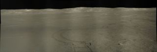 Stitched panoramic camera images from Yutu 2, capturing the distant Chang'e 4 lander.