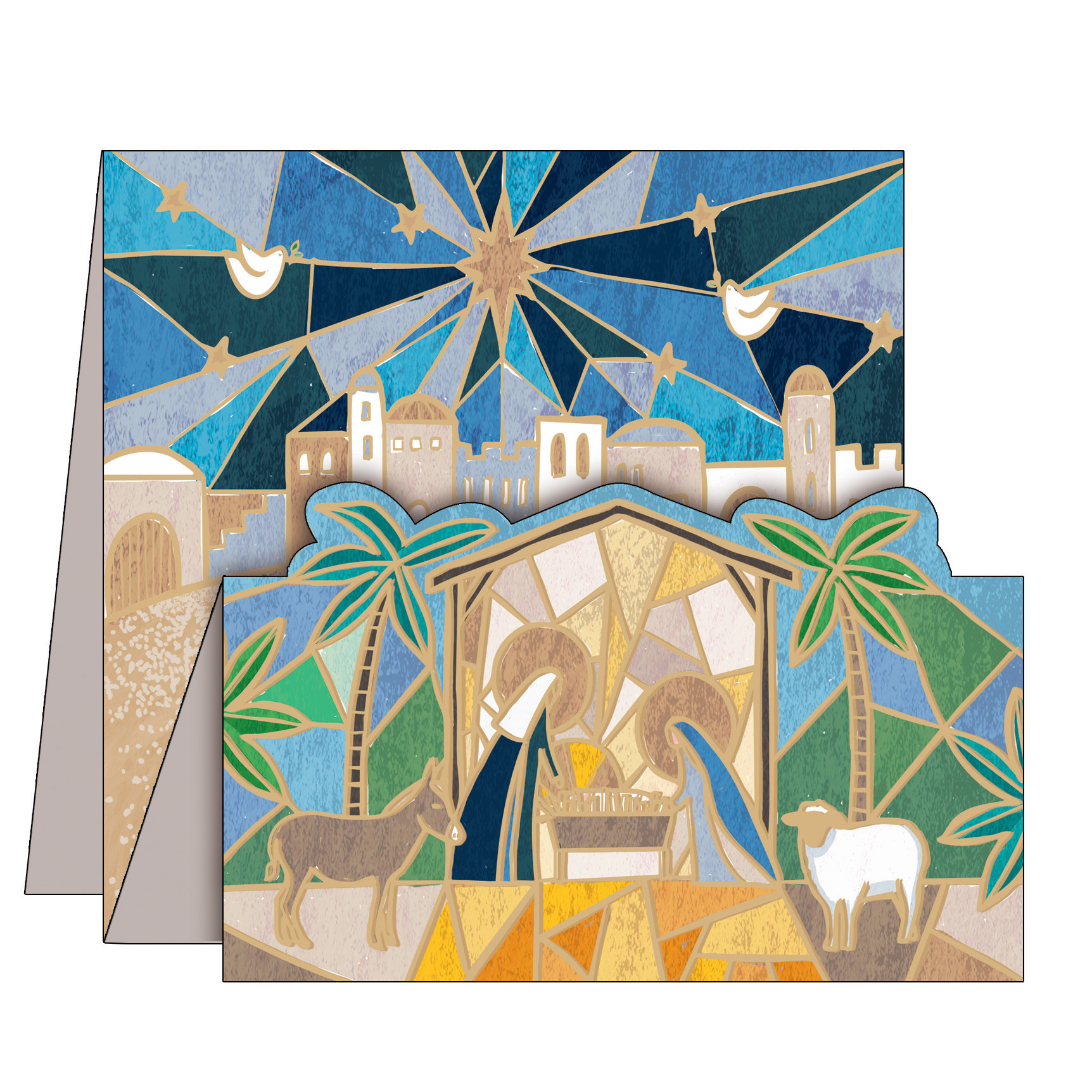 Stained Glass Bethlehem Nativity Scene Design Pack of 10 Charity Christmas Cards