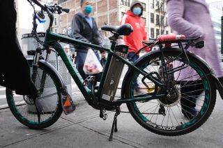 a close up of a converted ebike