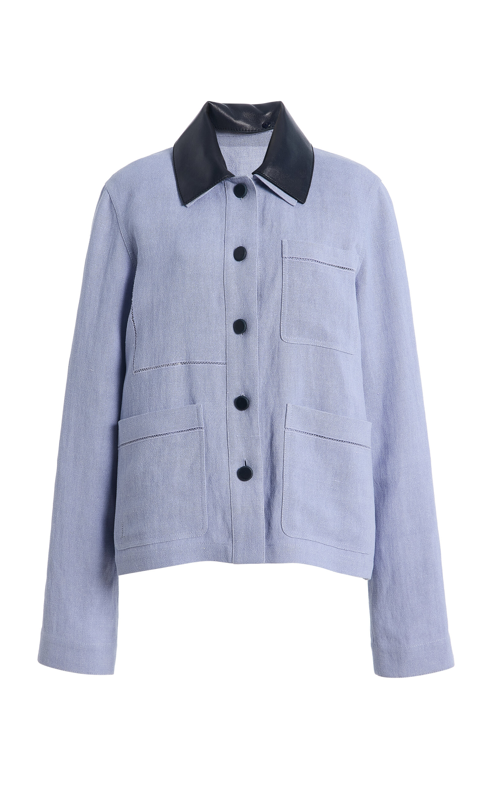 Leather-Trimmed Linen-Blend Jacket