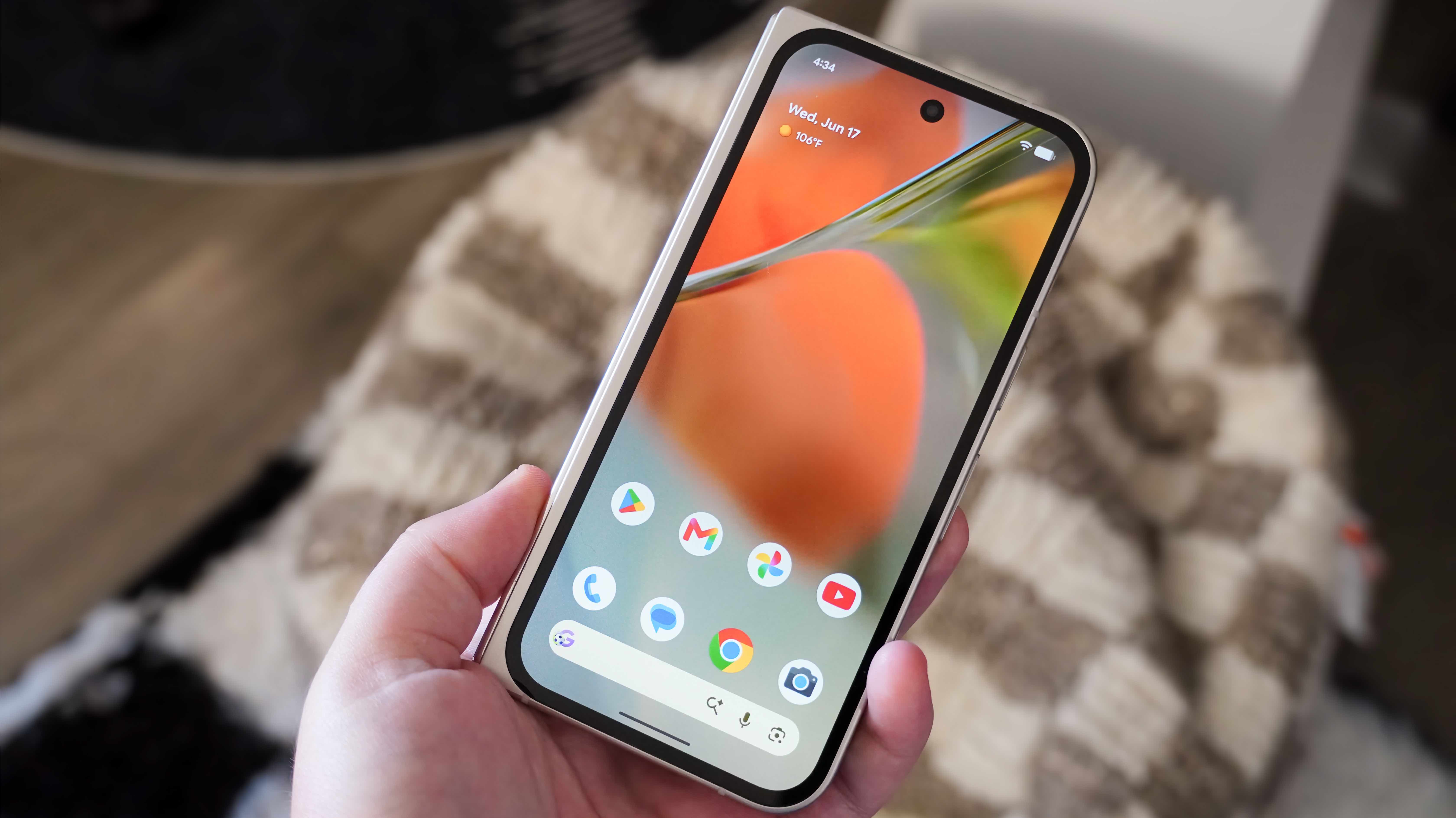 The hide home screen names option in Android 17 on a Pixel 9 Pro Fold.