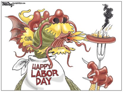 Political cartoon World China Labor Day