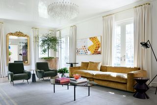 A bright living room with old and new furnishing