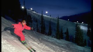 Night Skier on Slopes of Stevens Pass
