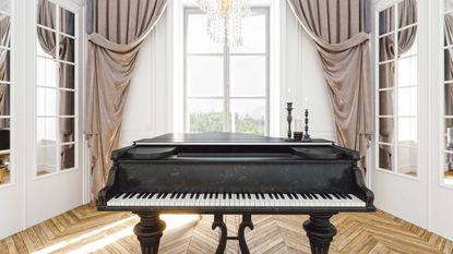 A grand piano in a luxury home.