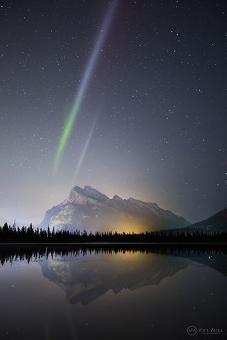 Astrophotographer Paul Zizka shared this photo of the aurora phenomenon "Steve" — then called a potential proton arc — with Space.com in October 2015. He took the photo in Banff National Park in the Canadian Rockies on May 10, 2015.