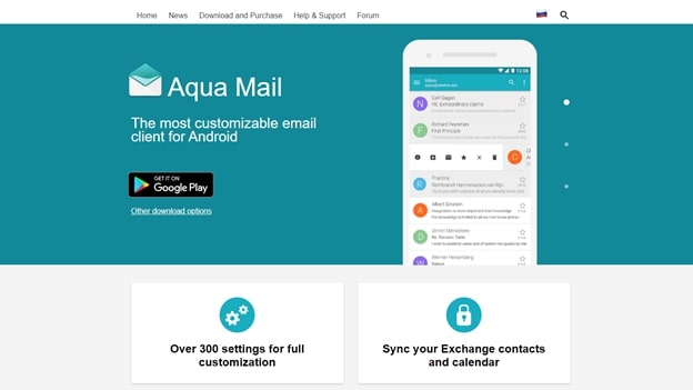 aqua mail's app homepage