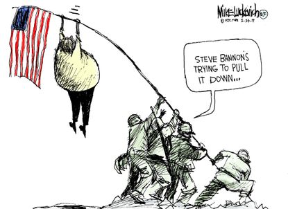 Political Cartoon U.S. Steve Bannon America Iwo Jima American Flag