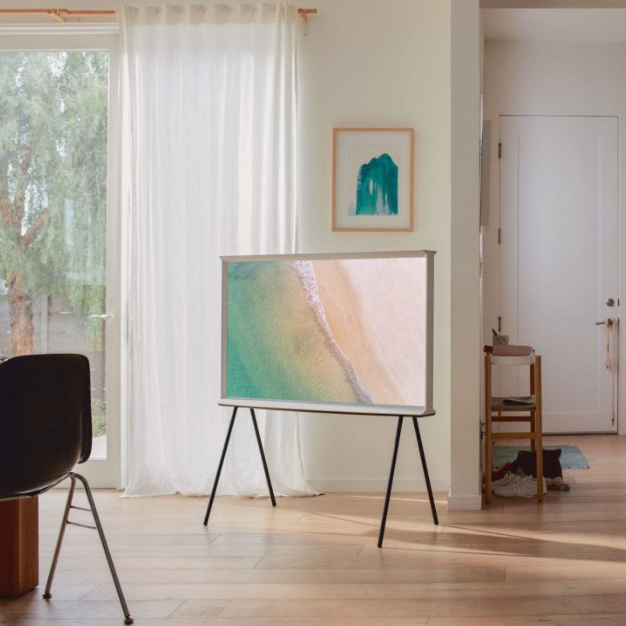 Samsung's Serif TV stands in a minimalist living room