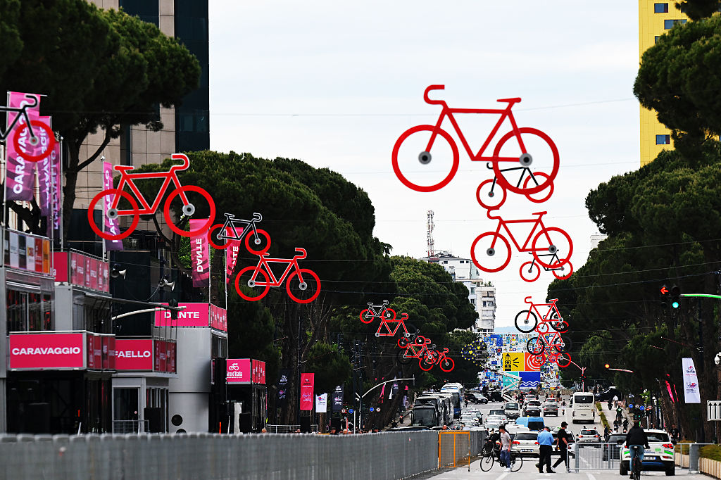TIRANA ALBANIA MAY 08 Promotional posters for the 108th Giro dItalia 2025 Top Riders Press Conference UCIWT on May 08 2025 in Tirana Albania Photo by Tim de WaeleGetty Images
