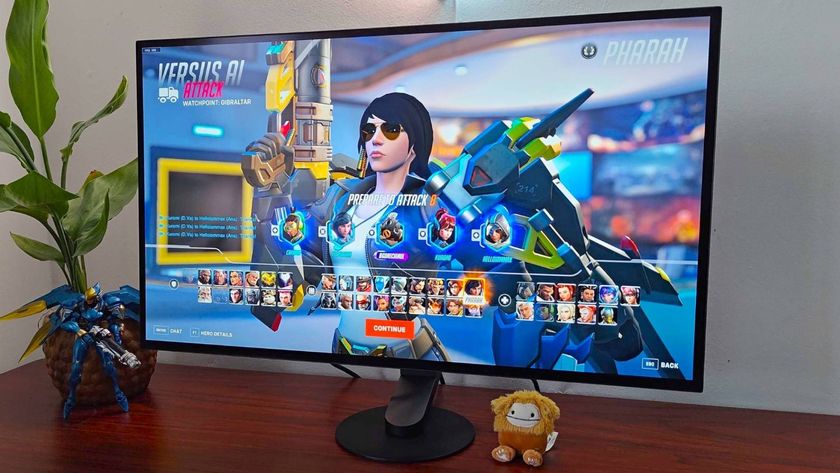 27-inch Sony Inzone M10S gaming monitor with Overwatch 2 character select screen displayed and Pharah selected