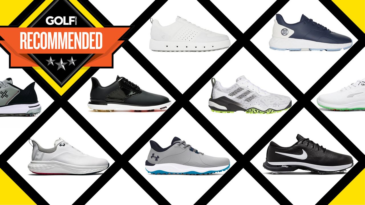 A table with the best golf shoes on the market in a grid system