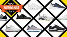 A table with the best golf shoes on the market in a grid system