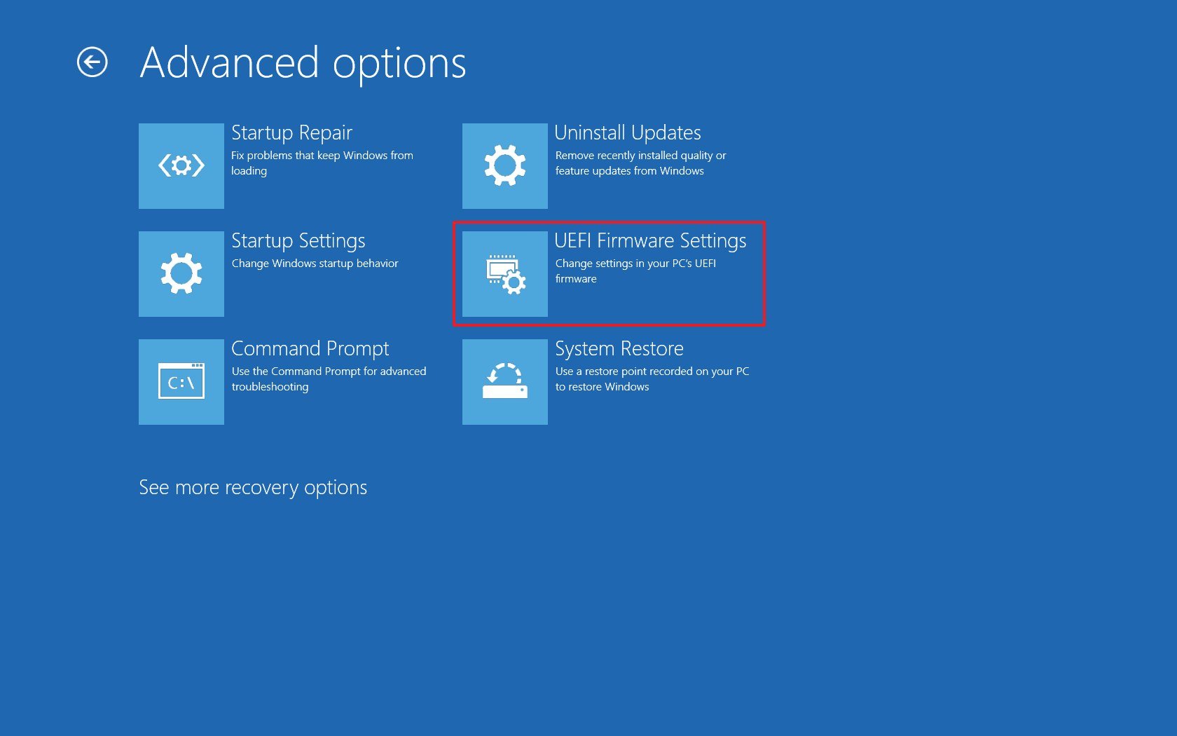 Advanced Startup UEFI option