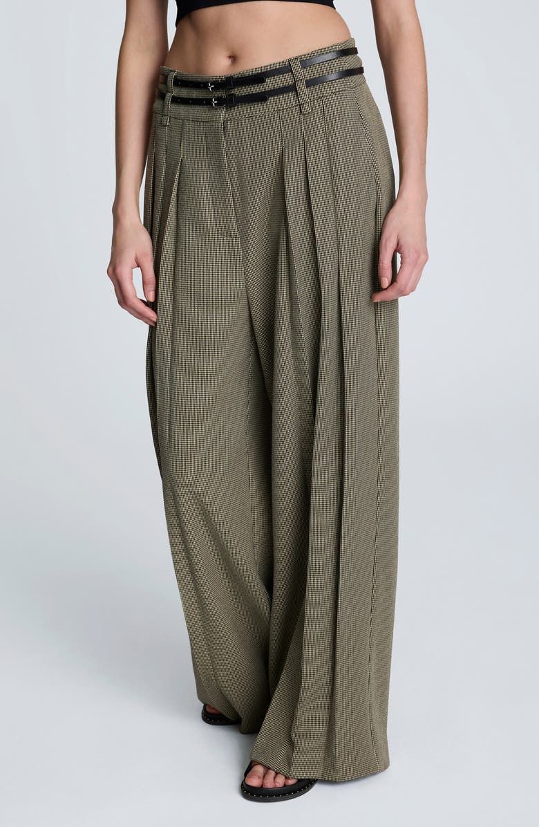 Houndstooth Check Pleated Wide Leg Pants