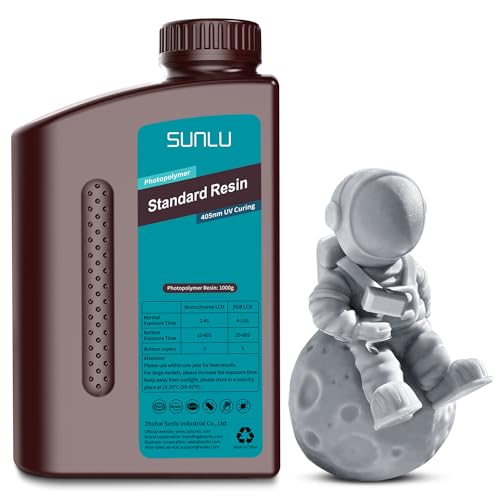 Sunlu 3d Printer Resin, 1kg Fast Curing Standard 3d Resin for Lcd Dlp Sla Printers, 395-405nm Uv Light Curing Photopolymer Resin, Low Shrinkage, High Precision, 1000g, Grey