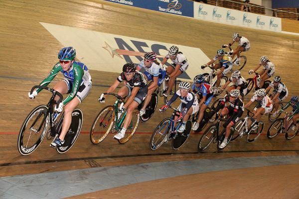 Colleen Hayduk patrols at the front of the Women's Points Race