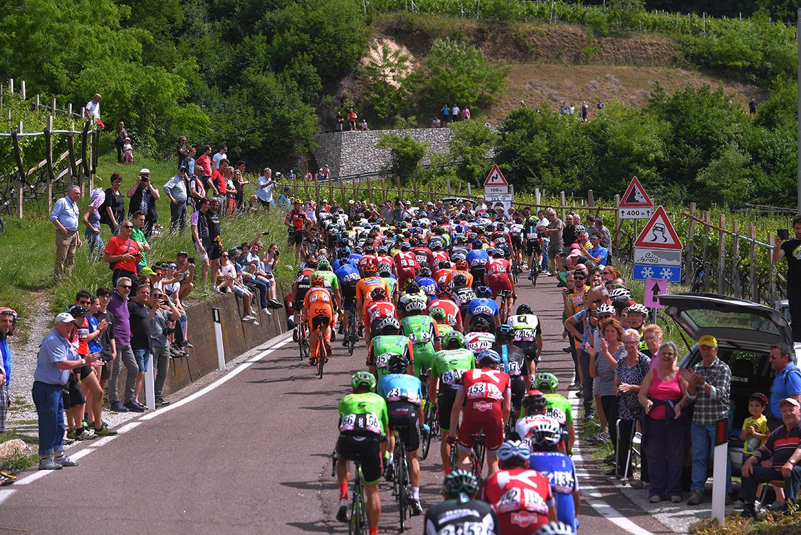 The back of the bunch on stage 17 of the Giro d'Italia