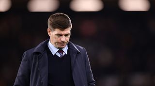 Steven Gerrard, then head coach of Aston Villa, looks dejected after the Premier League match between Fulham and Aston Villa on 20 October, 2022 at Craven Cottage, London, United Kingdom