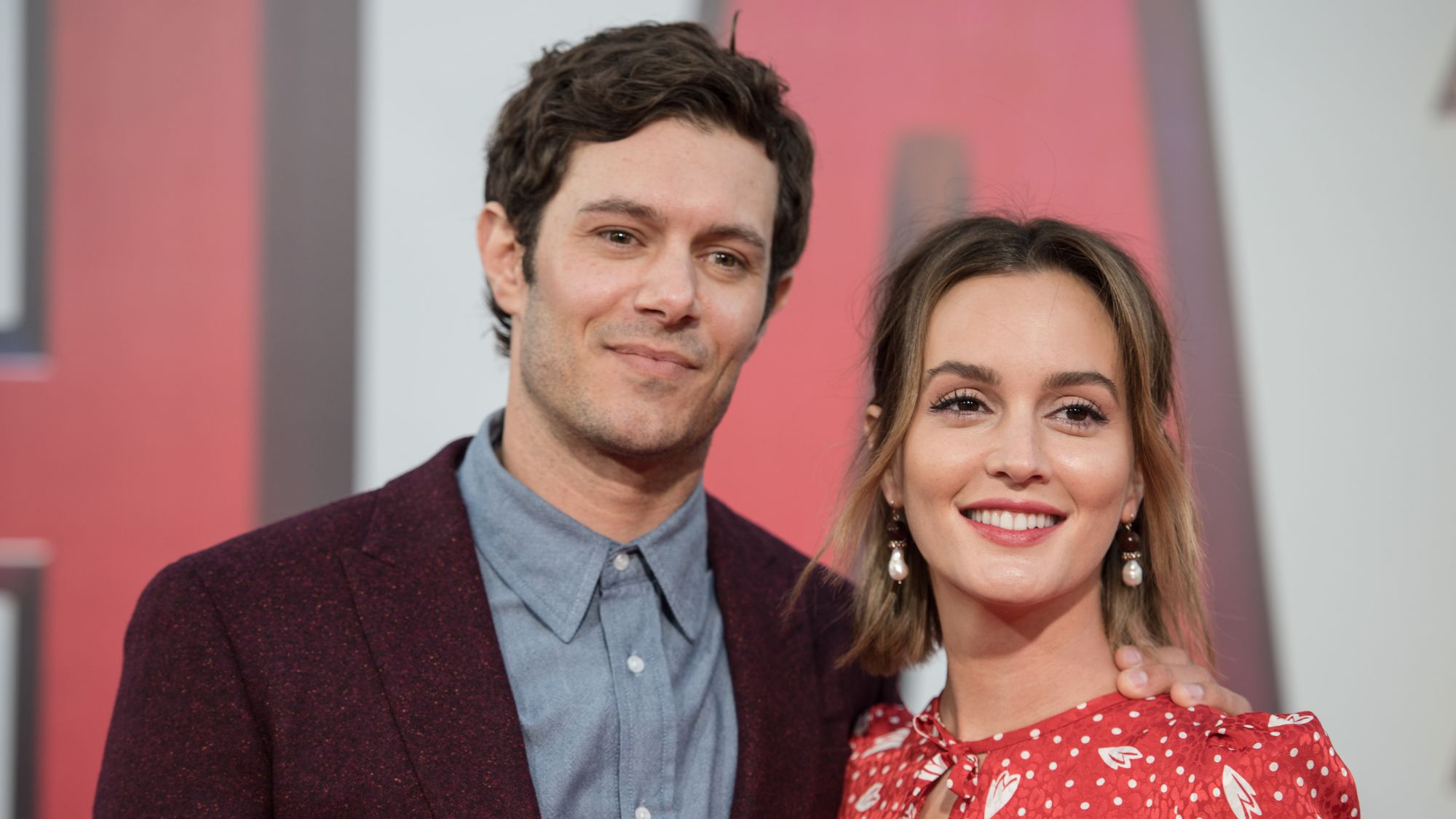 Adam Brody and Leighton Meester attend the World Premiere of SHAZAM!