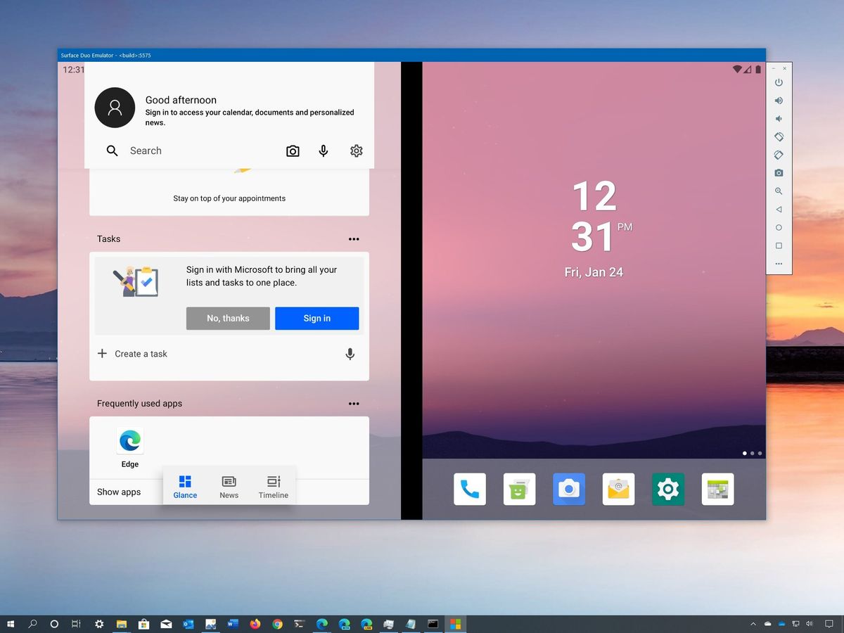 Surface Duo emulator installed on Windows 10
