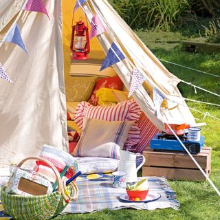 garden camping activity with tent