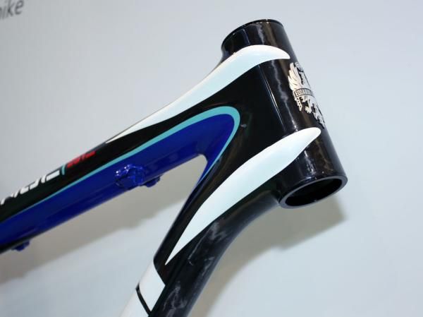 Ribbed extensions from the top tube and down tube wrap around the sides of the head tube to prevent torsional flex.