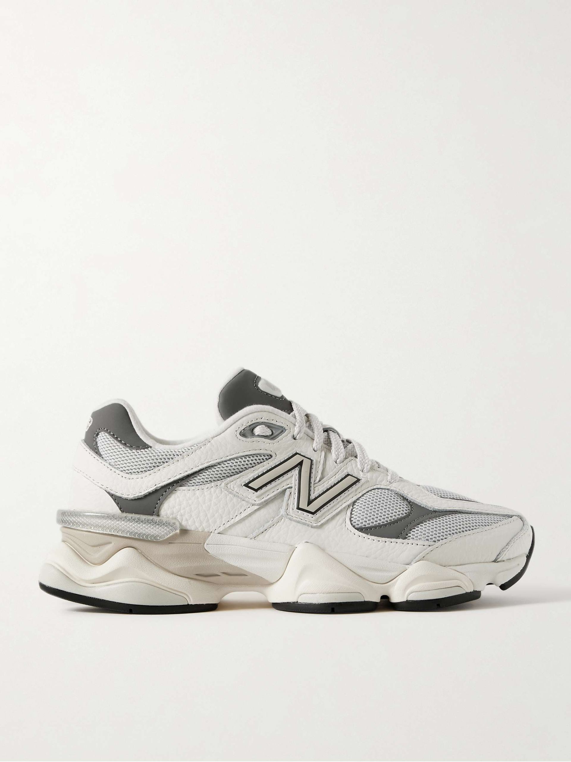 9060 Rubber-Trimmed Textured-Leather and Mesh Sneakers