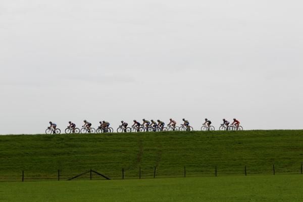 The break - alone and exposed in the rain at Holland Ladies Tour - often a cold and wet experience at the close of the season