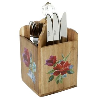 The Pioneer Woman Spring Bouquet 4-Section Acacia Wood Utensil Holder