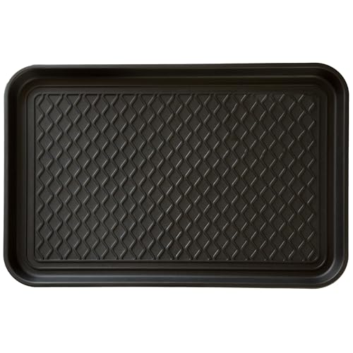 All-Weather Indoor/outdoor Boot Tray - Weather-Resistant Hard Plastic Shoe Mat With Raised Edge for Entryways, Decks, and Patios by Stalwart (black)
