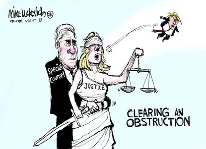 Political cartoon U.S. Trump Russia investigation special counsel obstruction of justice