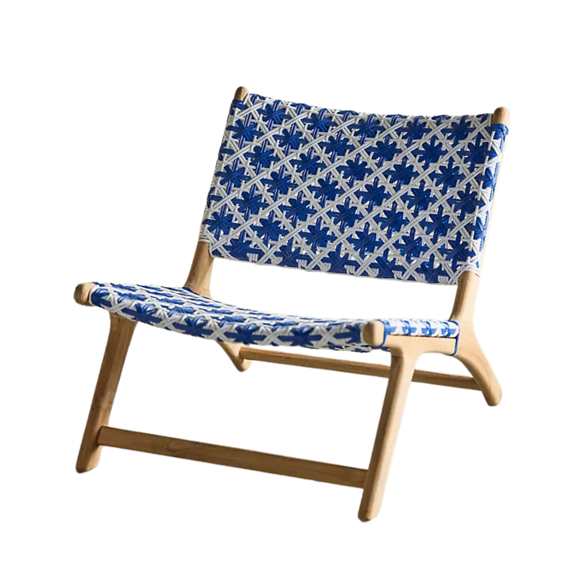 A white and blue outdoor chair