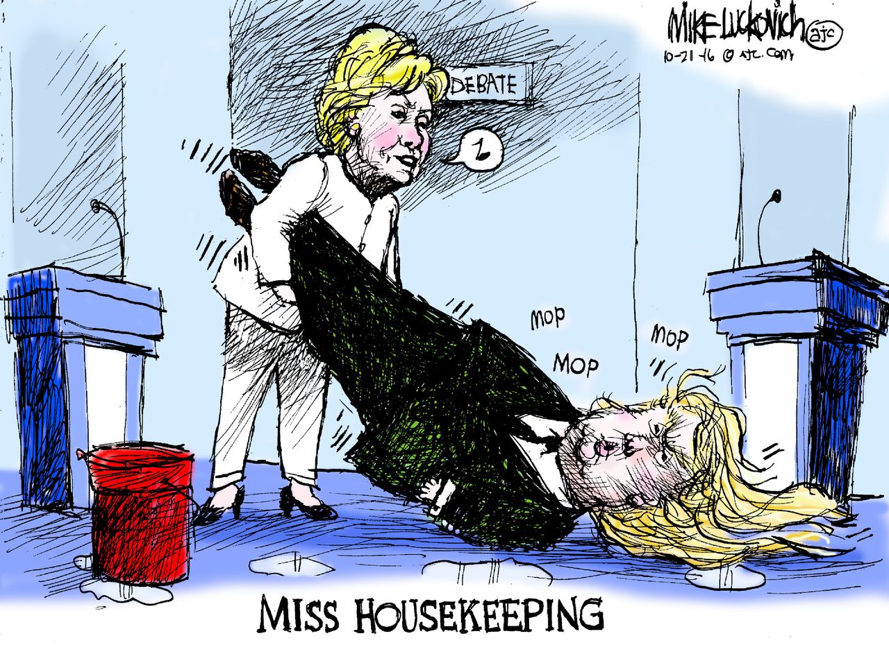 Political cartoon U.S. presidential debate Hillary Clinton